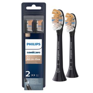 Philips Sonicare Genuine A3 Premium All-in-One Replacement Toothbrush Heads, 2 Brush Heads, Black, HX9092/95