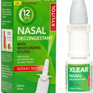 Xlear 12-Hour Nasal Decongestant Spray, Natural Saline Nasal Spray with Xylitol and Oxymetazoline, Instant Sinus Pressure and Congestion Relief for Kids and Adults 0.5 fl oz